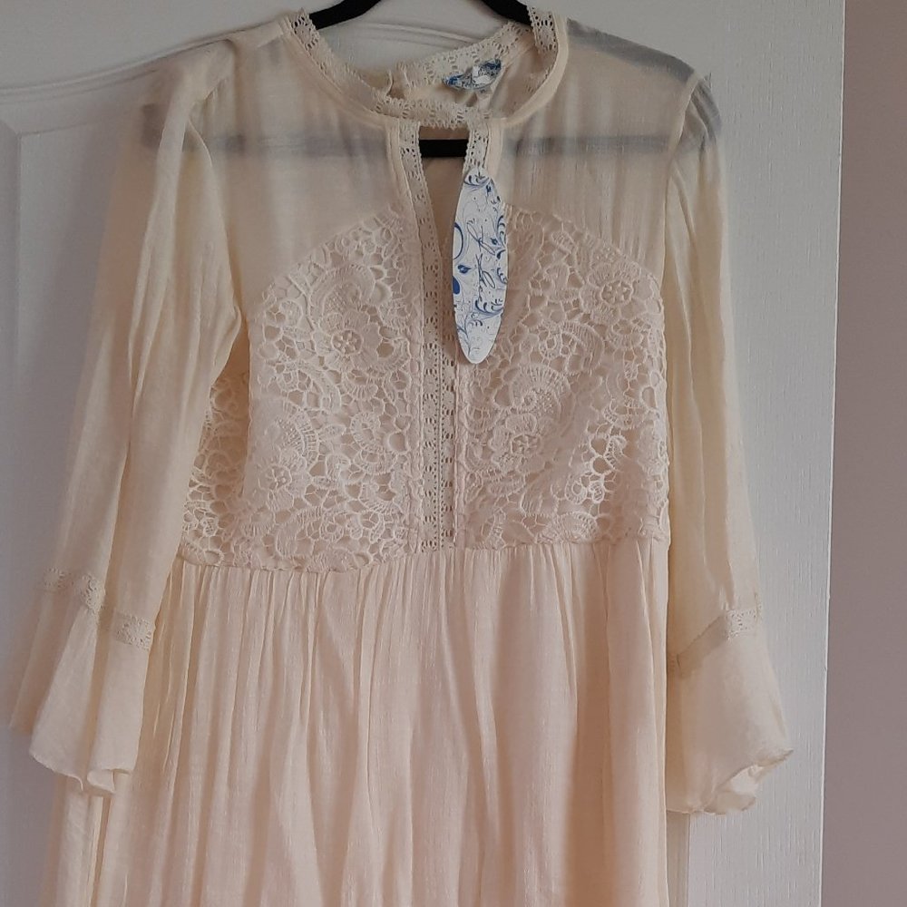 J Glee Boho Ivory Lined Long Blouse/ Dress Size XL , New